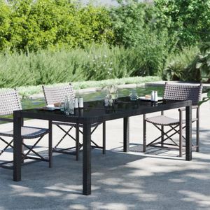 TABLE DE JARDIN  Table de jardin Noir 190x90x75 cm Verre trempé/résine tressée - 3725