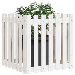 JARDINIÈRE - BAC A FLEUR Jardinière avec design de clôture blanc 70x70x70 c