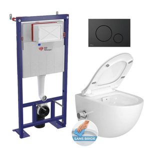 WC - TOILETTES Swiss Aqua Technologies Pack WC bâti-autoportant + WC sans bride SAT Infinitio avec fonction bidet thermostatique + Abattant softclo