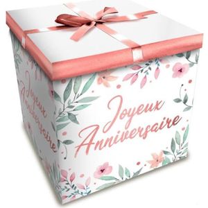 Boîte cadeau Boîte cadeau fleur joyeux anniversaire 20x20cm ros