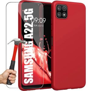 COQUE - BUMPER Coque Silicone pour Samsung A22 5G Rouge + 2 Prote