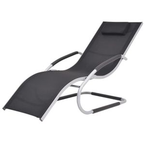 CHAISE LONGUE Chaise longue avec oreiller Aluminium et textilène Noir