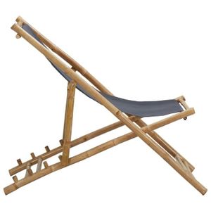 CHAISE LONGUE Chaise de terrasse en bambou et toile gris foncé - VINGVO - pliante et réglable en 4 positions