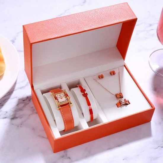 Coffret Cadeau Montre Bracelet + Collier + Boucles D'oreilles - Cadran Papillon - Pour Femme - Neuf Avec étiquettes