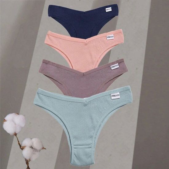 Lot De 5 Culottes Brésiliennes Femme - 95% Coton, Dentelle, Taille Basse, Noir, Taille S