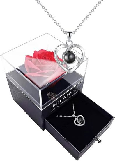 Boîte Cadeau Rose éternelle KMOCEPLY - 8x8x8cm - Avec Sac Papier - Cadeau Romantique