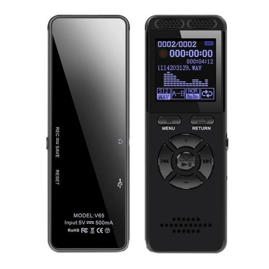 Dictaphone Numérique Rigwig 3072 Kbps HD - 8 Go - Activation Vocale - 30 Heures Autonomie - Réduction Bruit