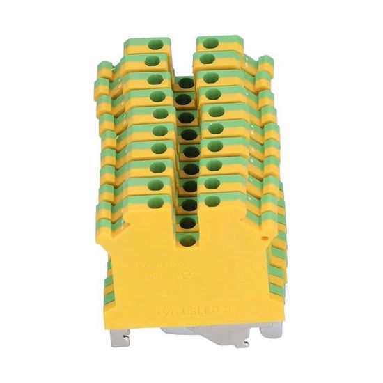 Borniers Mise à La Terre Sur Rail DIN - Lot De 50 - 76A, 2 Canaux - Pour Fils 0.5-16mm² - USLKG-10