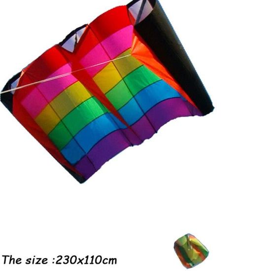 Cerf-Volant Arc-en-Ciel Acrobatique Double Ligne – 1,4 M, Avec Roulotte 30 M, Jouet Extérieur Fun Pour Enfants Et Adultes Débutants