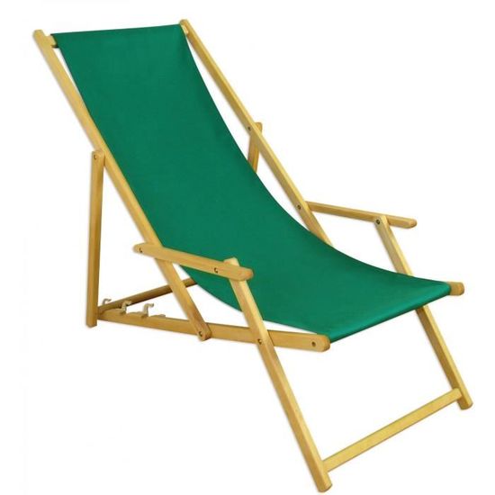 Chaise longue de jardin verte, chilienne, bain de soleil pliant, en bois naturel 10-304N