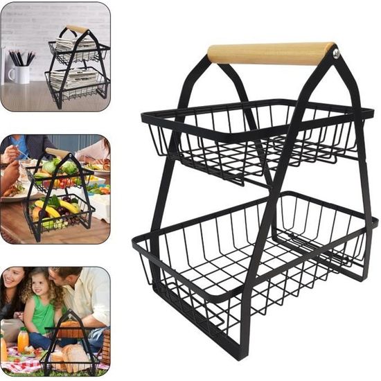 Corbeille à Fruits 2 étages Rotative - Panier Métallique Aéré Pour Garder Fruits Et Légumes Frais