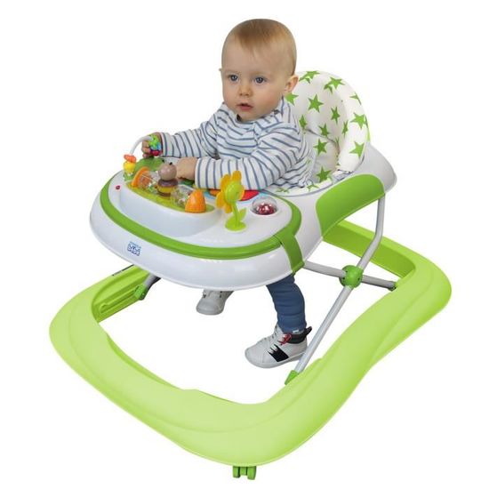 Trotteur bébé évolutif musical pliable réglable en hauteur - Vert - Monsieur Bébé