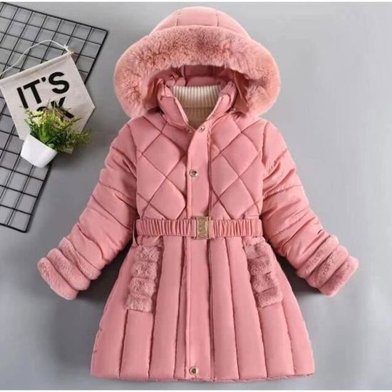 Manteau Longue Fille Doudoune Hiver Chaud - Veste Enfant à Capuche Fourrure Matelassée Parka Épaisse