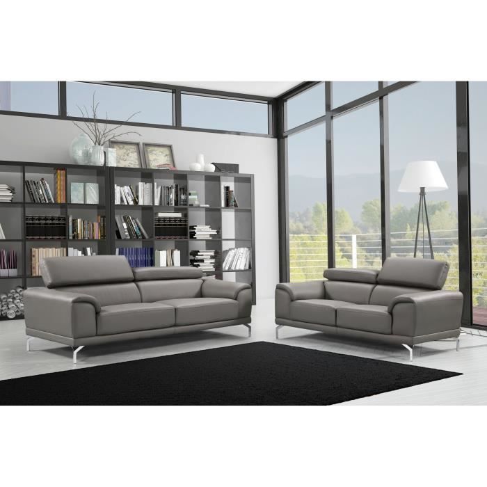 Ensemble canapé design contemporain 3+2 simili cuir gris