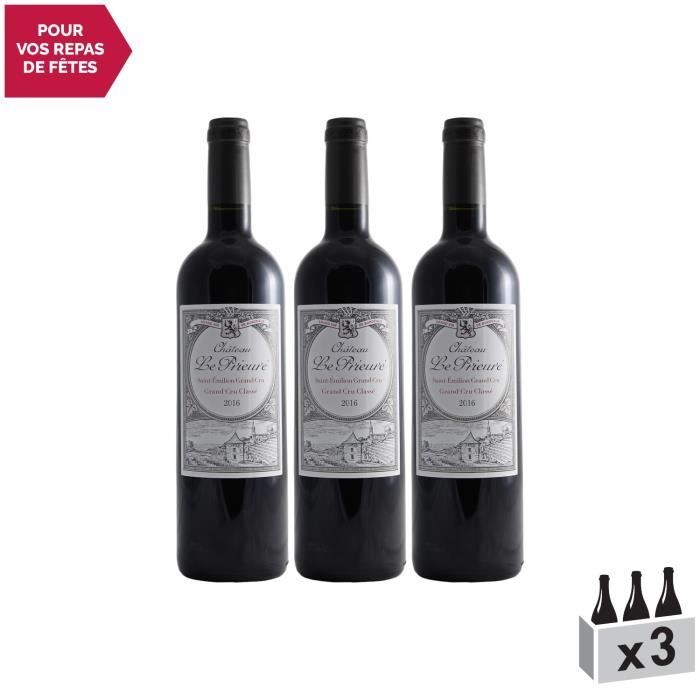 Château Le Prieuré Rouge 2016 - Lot de 3x75cl - Vin Rouge de Bordeaux - Appellation AOC Saint-Emilion Grand Cru