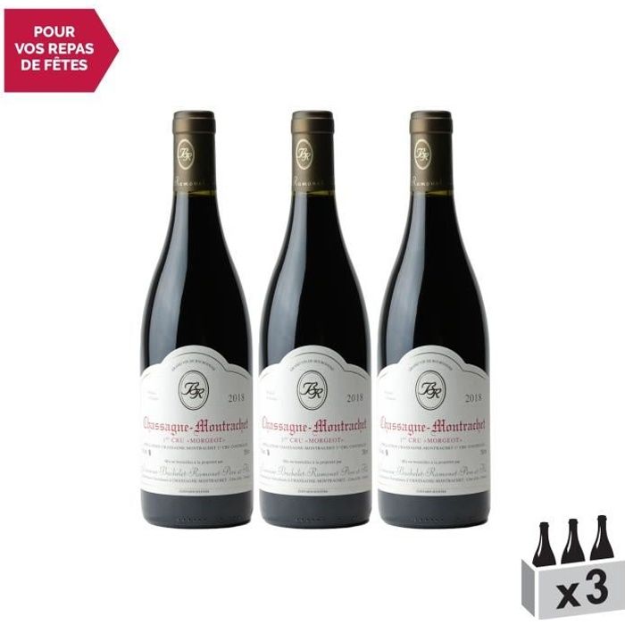 Chassagne-Montrachet 1er Cru Morgeot Rouge 2018 - Lot de 3x75cl - Domaine Bachelet-Ramonet - Vin AOC Rouge de Bourgogne - Cépage