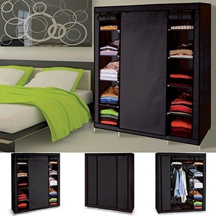 Armoire de rangement noire dressing penderie XXL tissu Cdiscount Maison