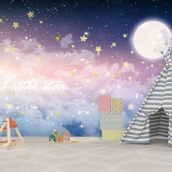 8D Fantaisie Dégradé Ciel Étoilé Chambre D'Enfants Fond Papier Peint Rose Mural Nuage Canapé Chevet Lune Papier Peint-350 * 245C164
