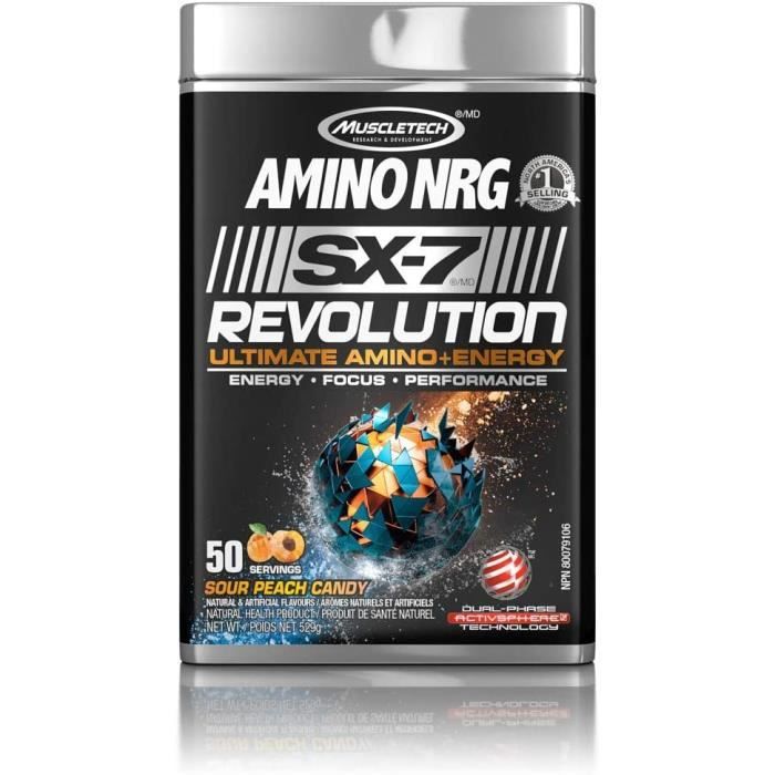MUSCLETECH Amino Nrg Sx7 Revolution Ultimate Energy Sour Peach Candy 50 Servings 529 g 387