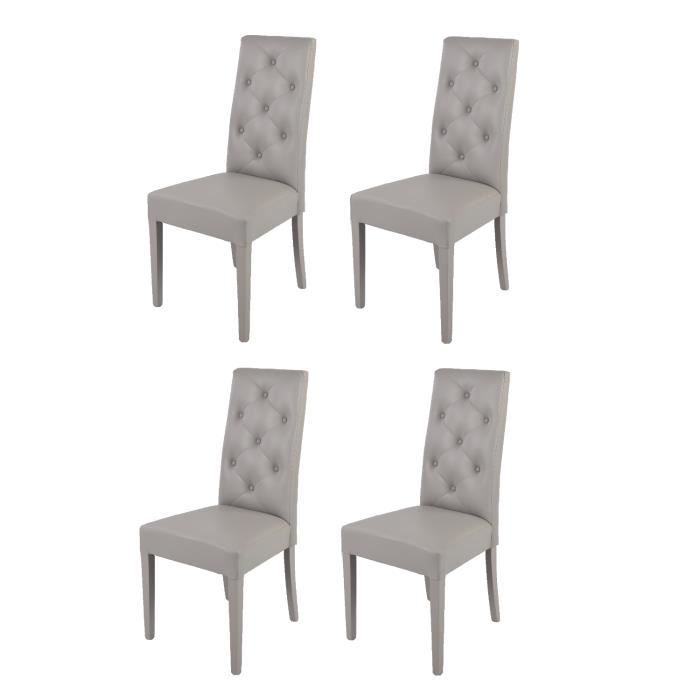 Tommychairs - Set 4 chaises CHANTAL, structure en bois de hêtre, assise et dossier en cuir artificiel gris clair avec boutons