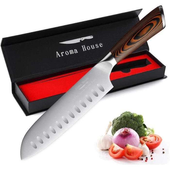 Couteau Santoku (18 cm) Couteau de chef Couteau de cuisine Couteau de chef professionnel Couteau tout usage