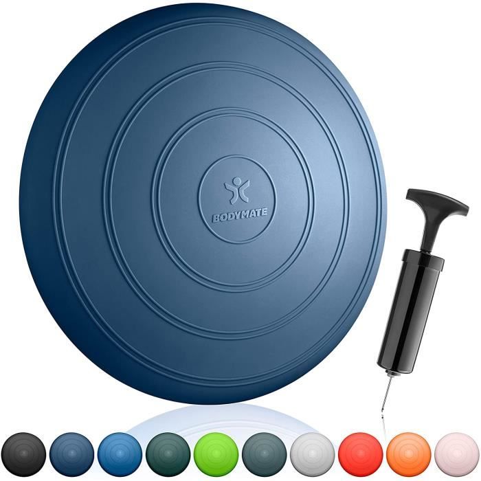 BODYMATE Coussin d'équilibre Comfort Ø33cm + Pompe Incluse - Coussin Gonflable pour Core Training, Fitness, rééducation