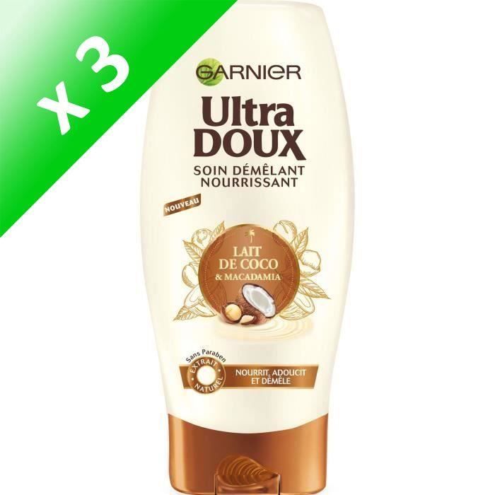 GARNIER Après-shampoing Ultra doux Nourissant Lait de coco et Macadamia - 200 ml (Lot de 3)
