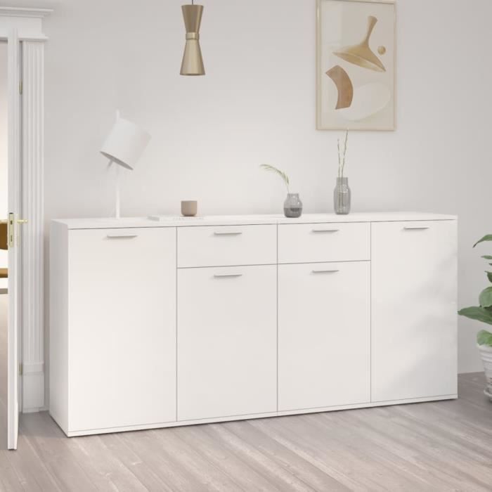 Buffet Blanc brillant 160x36x75 cm Aggloméré - 31630