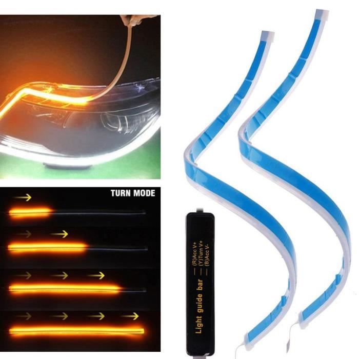 eTakin® Ruban LED Lumières, 2 x 60 CM Bandes Feux Diurnes Flexibles, , pour Phares de Voiture, Feux Arrière, Clignotant (Blanc+Jaune