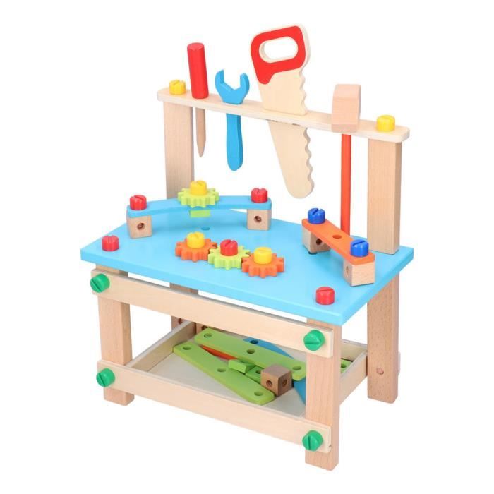 HURRISE Jouets de blocs de construction Jouet d'Établi d'Assemblage en Bois Construction de Vis Écrous Jouet de Bloc de