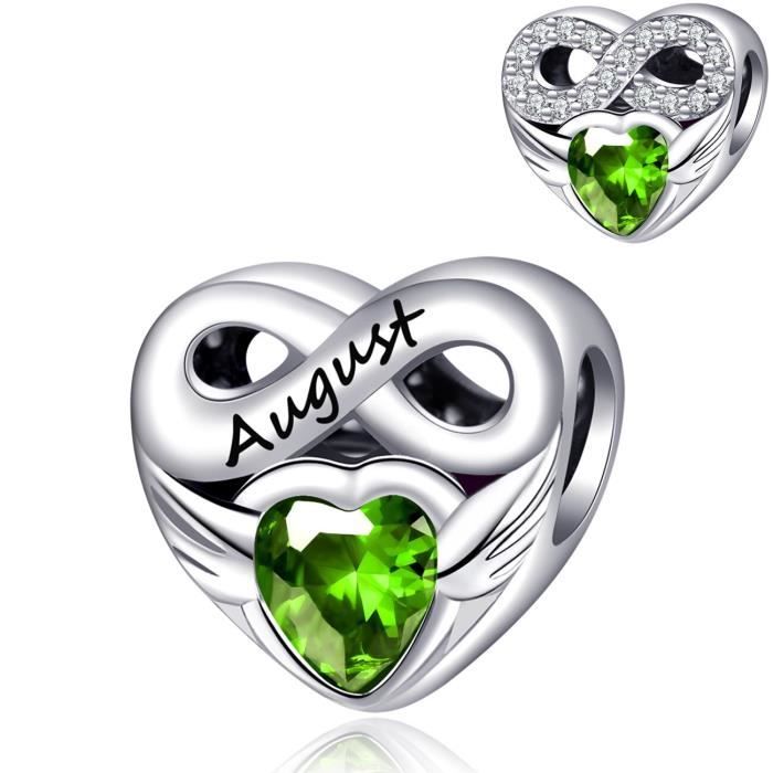 LaMenars August Birthstone Heart Bead Fit Original Pandora Charm Bracelet Genuine 925 Sterling Silver For Women Jewelry DIY Making