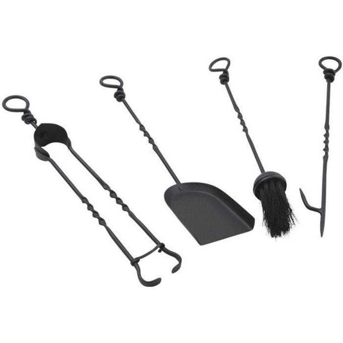 Lot de 4 accessoires de cheminée en fer forgé c...