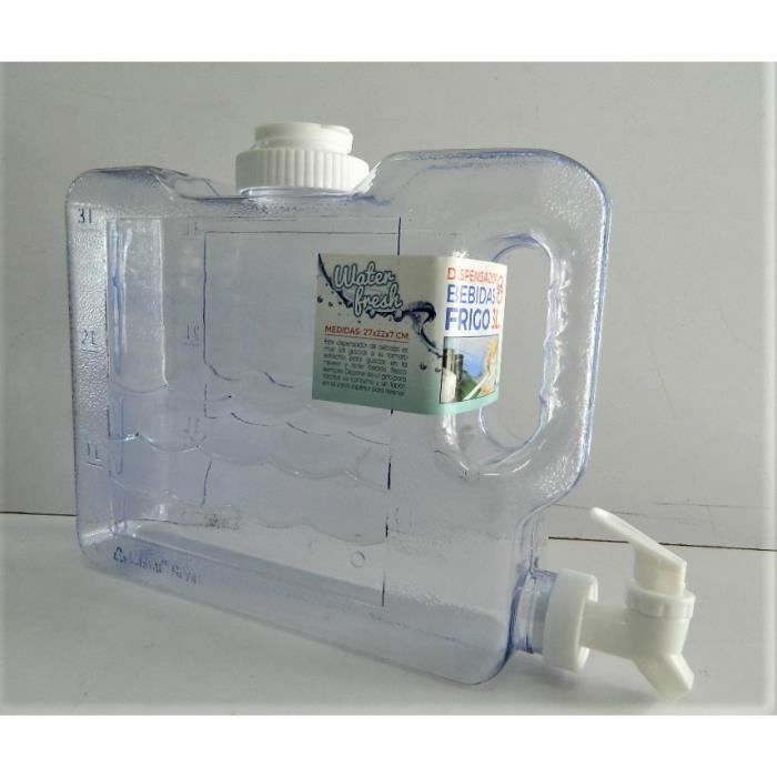 jerrican bidon alimantaire à robinet eau plastique transparent cristal 3 litres camping randonnée
