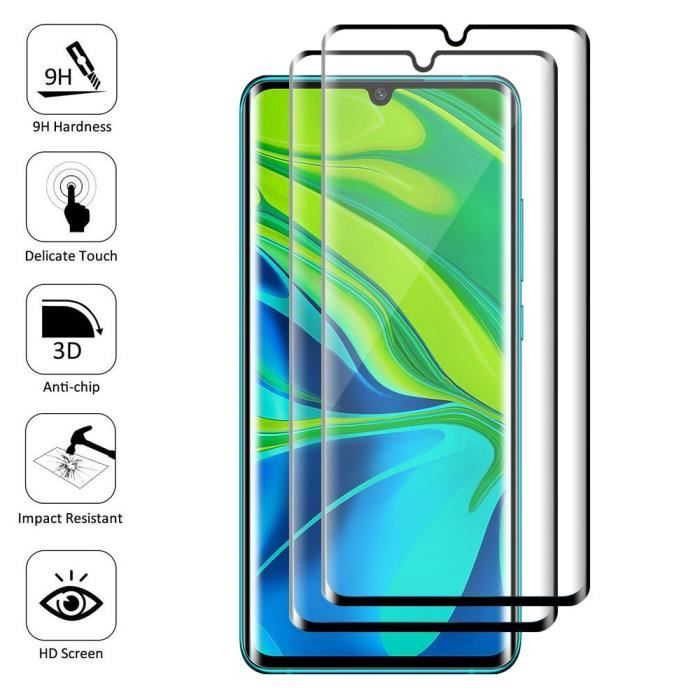 Pour Xiaomi Mi Note 10- Note 10 Pro 6.47- M1910F4G: Lot- pack de 2 Films Protection écran VERRE Trempé Bord Incurvé Resistant - Noir