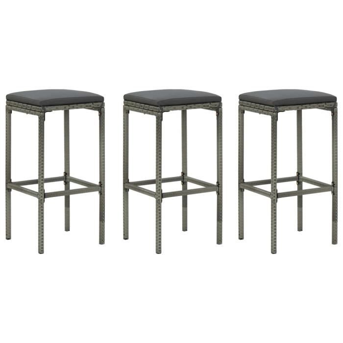 Tabourets de bar avec coussins 3 pcs Gris Résine tressée 271059