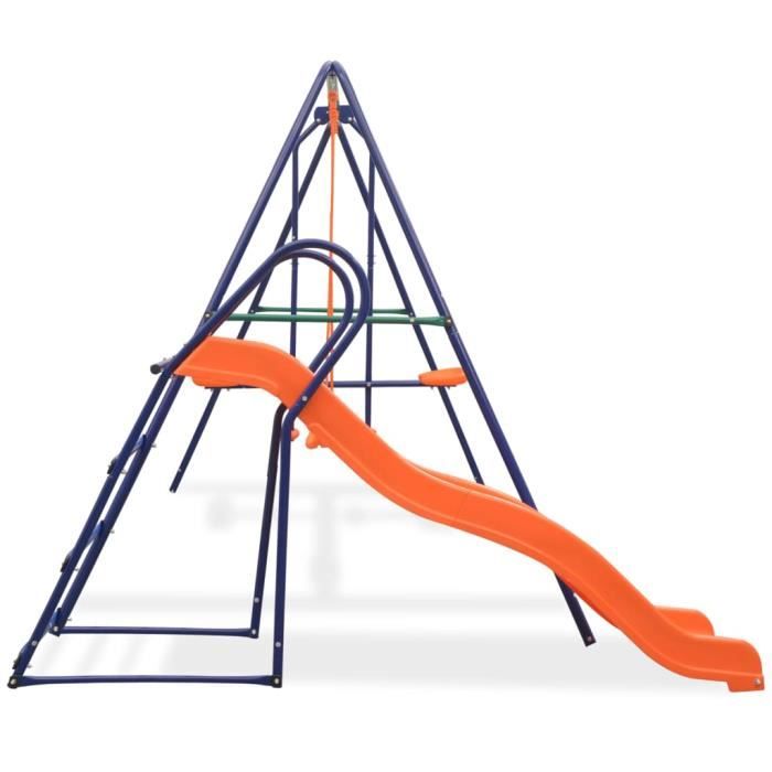 Ensemble de balançoire avec toboggan et 3 sièges Orange ZHA