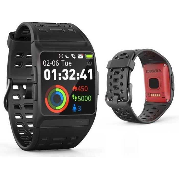 WEE PLUG Explorer 3s Montre Connectée - GPS - Cardio - Bluetooth - Multisports - IP68 - Noir/Rouge