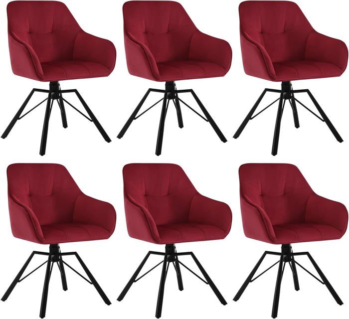 WOLTU Lot de 6 Chaises Pivotante à 360°Chaise Salle à Manger en Velours Fauteuil Scandinave Pieds en Métal Bordeaux W0ATT0391-6