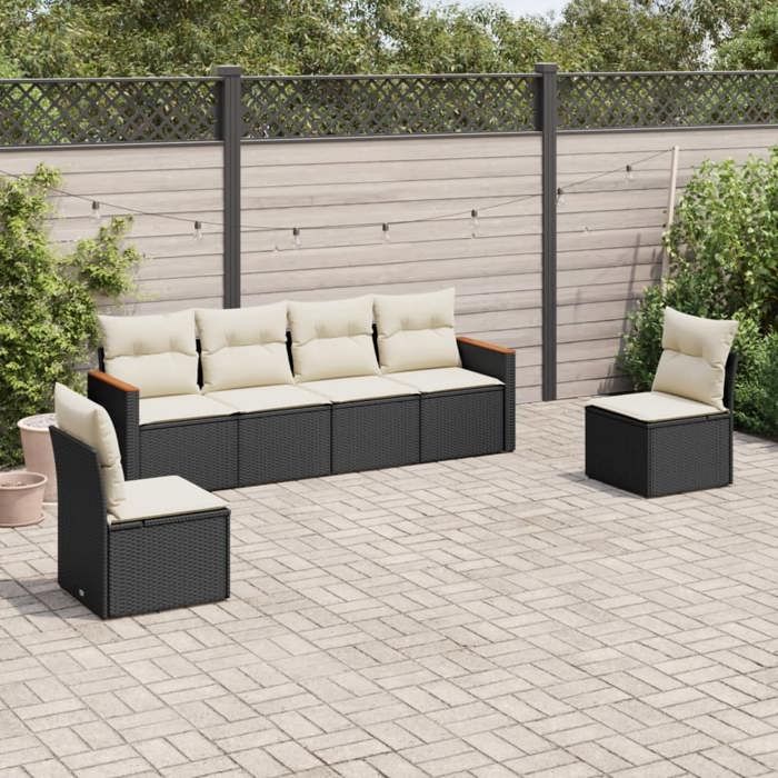 vidaXL Salon de jardin 6 pcs avec coussins résine tressée 3225860 - vue 2