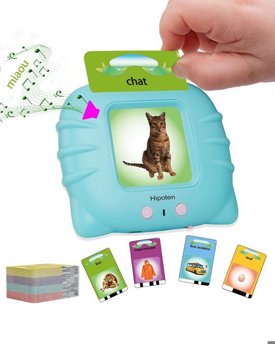 Cartes Flash Parlantes Bilingues Enfant 3+ Ans – 224 Mots Montessori, 12 Thèmes, Apprentissage Ludique, Français/Anglais, Bleu
