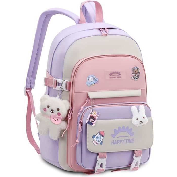 Cartable Fille Primaire Sac a Dos Fille Sacs Scolaires Lger Impermable en Nylon avec Pendentif pour Enfants couleurs multi CARTABLE