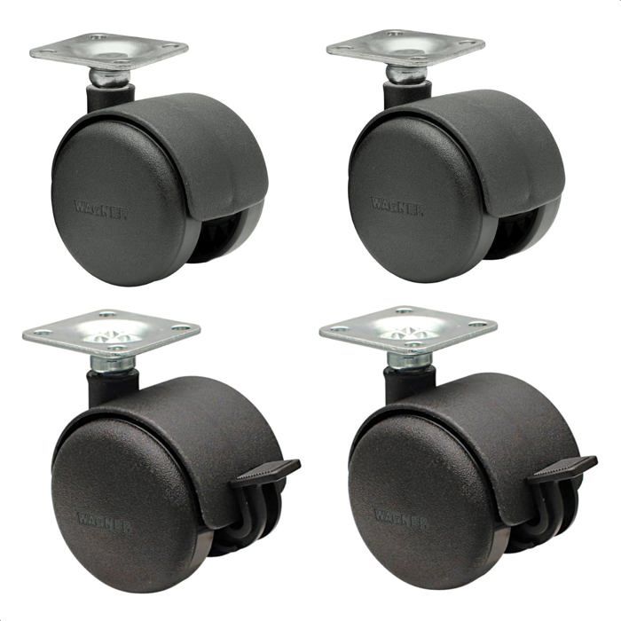 Jolan Lot De 5 Roulettes Pour Chaise De Bureau Avec Frein - Roulettes Pivotantes 50mm Nylon Silencieuses, Charge 80kg, Filetage M10, Noir