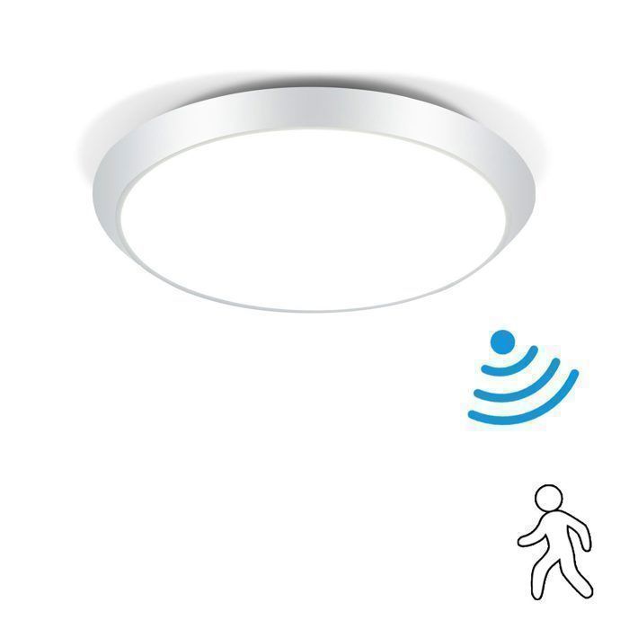Plafonnier LED NETTLIFE avec détecteur de présence IP44 4000K blanc neutre lampe plafond automatique pour salle de bain couloir