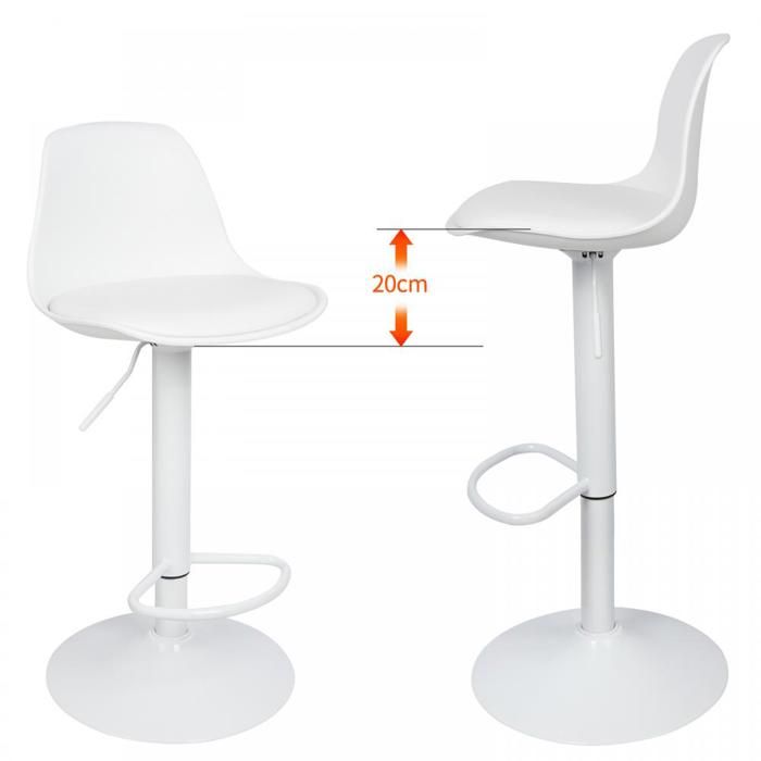 Tabouret de bar - Lot de 2 - Coussin en PU - Blanc pur - Tabourets de bar minimalistes au design moderne - QUIIENCLEE