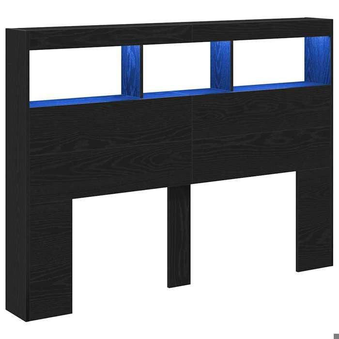 Armoire tête de lit - Panneau avec Rangement - avec LED chêne noir 140x17x102 cm(959330)ZLH