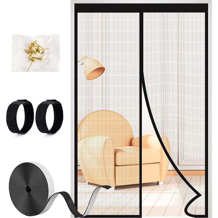 110 x 220 cm Moustiquaire magnétique pour porte de balcon porte de cave et porte de terrasse - Noir