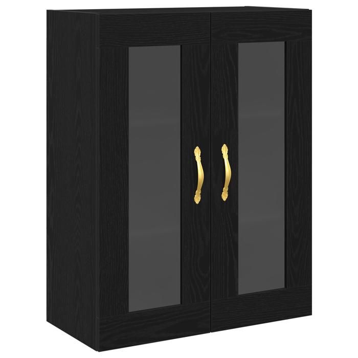 FAF-NEUF* Armoire Murale Buffet bas dentrée Buffet Salon avec Portes en Verre - chêne noir - 69 5x34x90 cm JUIN149973