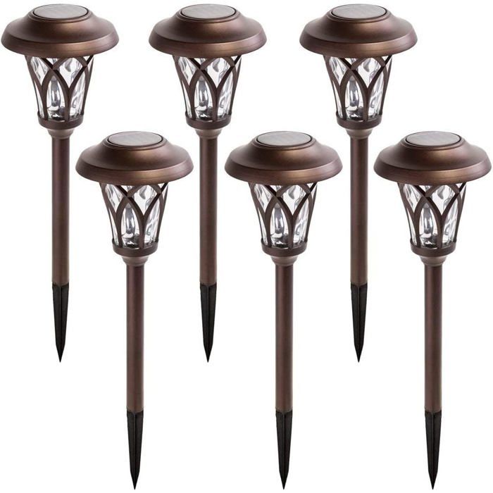 Lampe Solaire Extérieur puissante - 6 pcs 1W IP65 - 130*130*340 mm - brun - Eclairage pour chemin pelouse Patio et Cour
