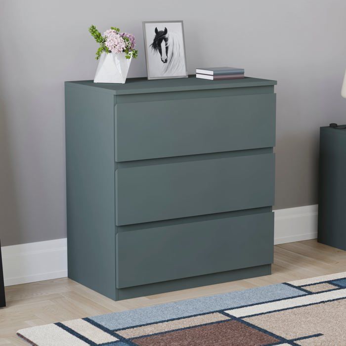 Commode Denver verte avec 3 tiroirs – Meuble de chambre moderne