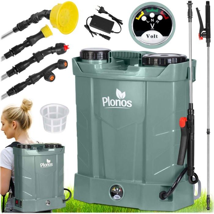 Pulvérisateur à batterie - PLONOS - PL-602 - 16L - 4 buses - Autonomie 9h - Polyéthylène durable - Indicateur LED